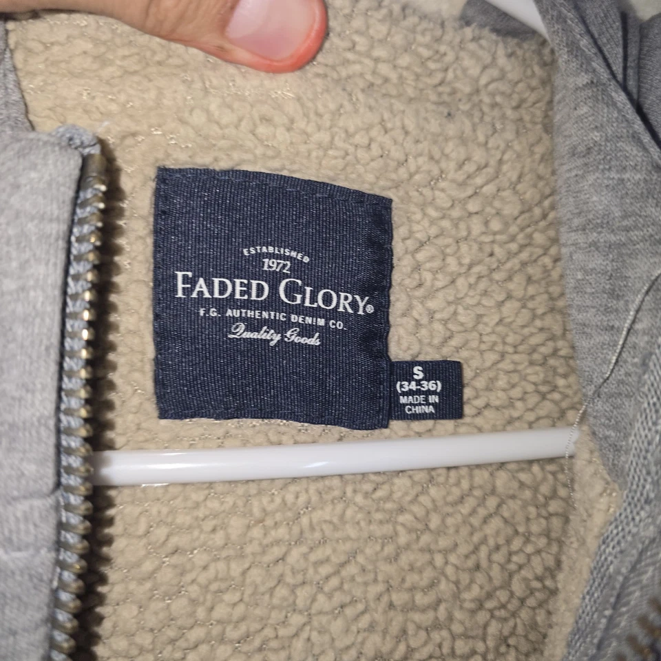 Faded Glory Men’s S 34-36 Gray Lined Full Zip Hoodie Sweater Pockets Drawstring - Image 4 of 4