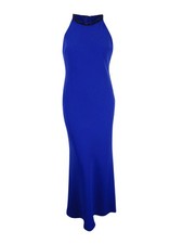 Calvin Klein Women's Embellished Halter-Neck Crepe Gown (4, Blue)