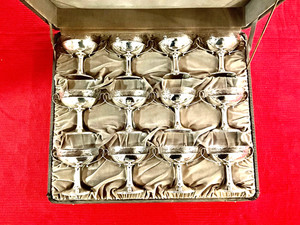 Antique Reed & Barton Sterling Silver with Crystal Inserts Ice Cream Set for 12