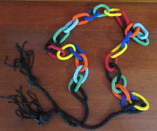 Vtg SEED BEAD LARIAT BELT 60" COLORFUL CHAIN LINKS Green Orange Yellow Blue 