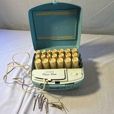 Presto Hot Rollers Set w/ Case, Clips  some Pins, 3/4"  1", Blue/Beige