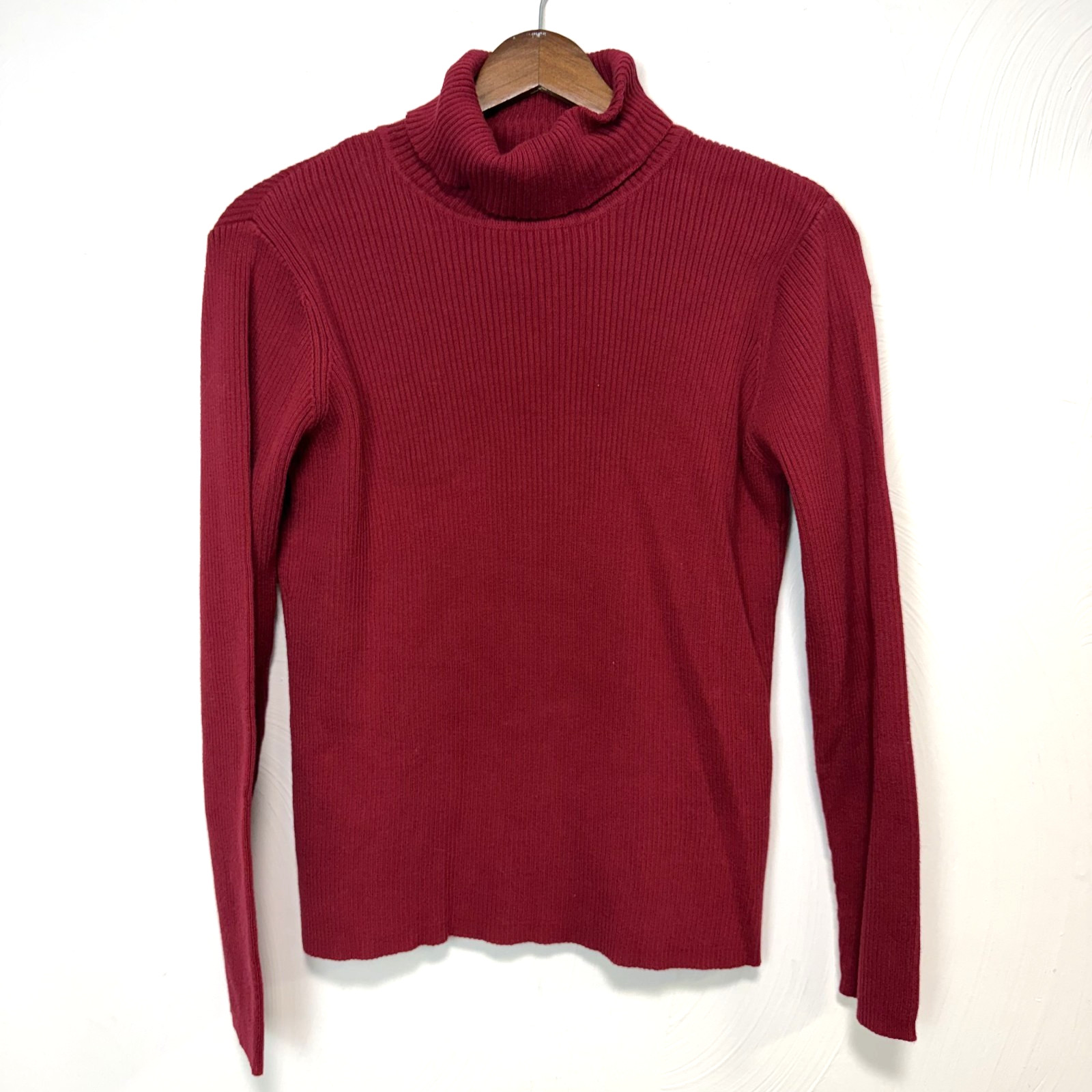 Style & Co Women's Red 100% Cotton Turtleneck Ribbed Long Sleeve Sweater Top Med