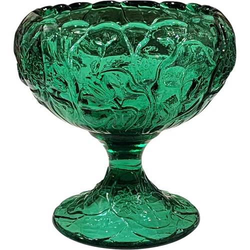 Fenton Green Water Lily Pressed Glass Comport Pedestal Compote Dish