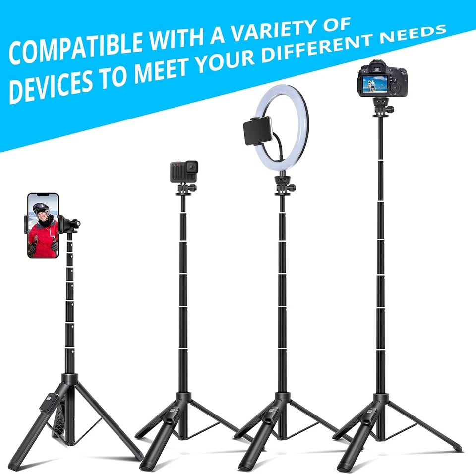 BZE 62 inches Extendable Selfie Stick Tripod with Wireless 62in selfie stick  - Image 3 of 4