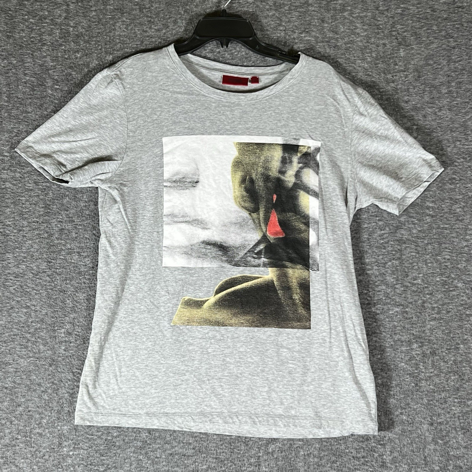 Hugo Boss Short Sleeve T-Shirt Rare Print Gray Mens Size M Cotton Stretchy
