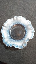 Vintage Fenton French Opalescent 6" Glass Candy Dish Ruffled Edges Hobnail