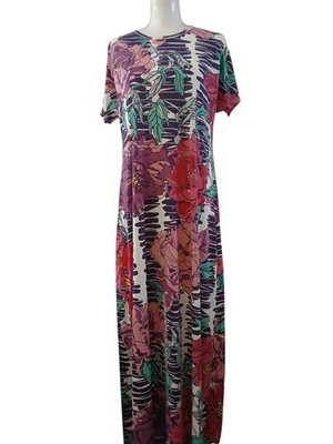 LULAROE Size L Floral Long Dress 57 Inches  Short Sleeve New
