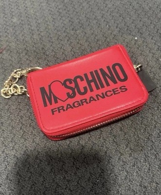Moschino Red Zip-Around Wallet Chain Logo Zipper Credit Card Folding Women