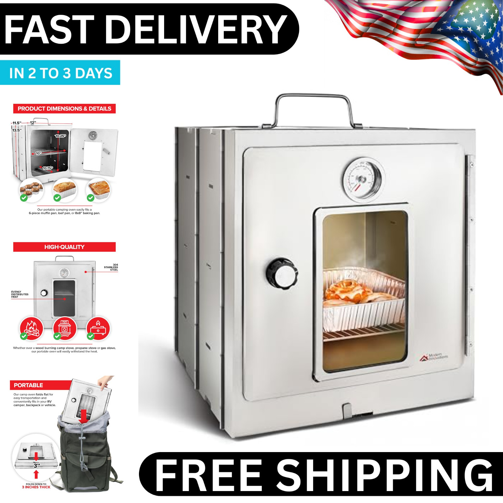 Portable Camping Oven Folding Camping Stove for Baking Cinna