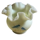 Fenton Art Glass "Bluebirds on Custard" Ruffled Vase. 4” Tall