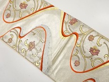 7596140: JAPANESE KIMONO / ANTIQUE FUKURO OBI / SILK / WOVEN STREAM FLOWERS