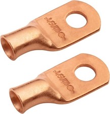2PCS 6 AWG 1/4 Inch Stud Wide Pad Copper Wire Lugs Battery Lugs Ring Terminals