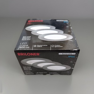 Briloner LED Einbauleuchte Badleuchte 3er Set 6W 600lm 4000K Nickel IP44 Ø120mm