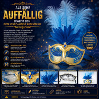 Venezianische Maske Blau Gold Mit Federn Augenmaske Karneval Maskenball