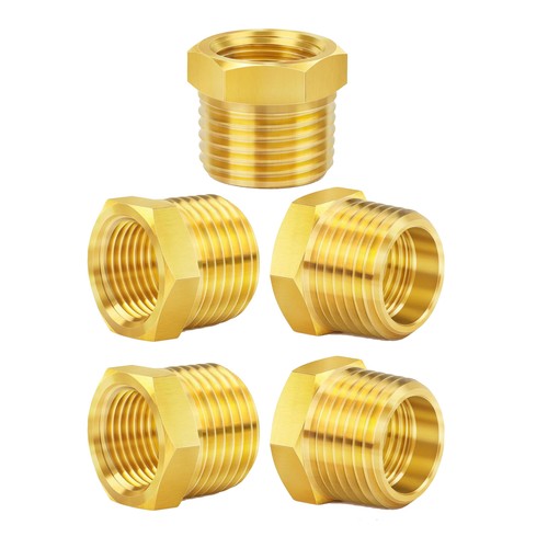 5 Pieces Brass Hex Reducer Bushing 1/2" x 1/4" NPT Male Female Pipe Fitting