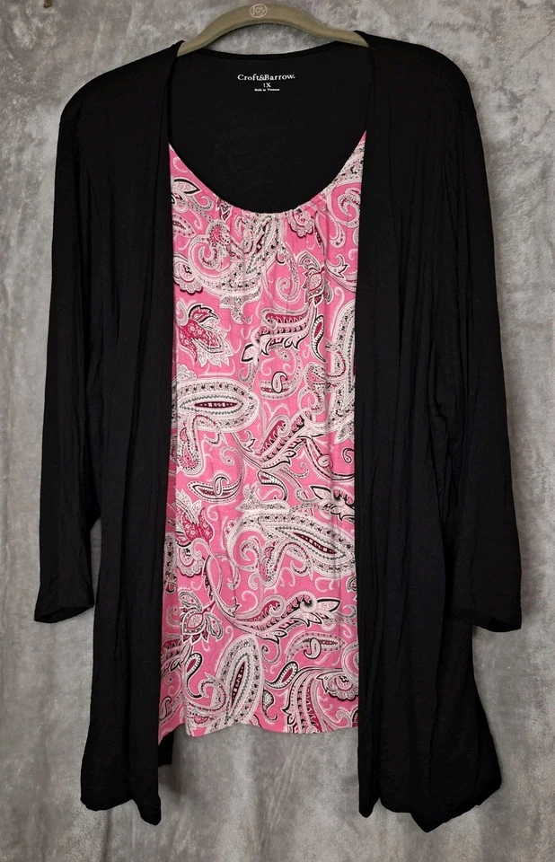 Croft & Barrow & Woman Within Tops 1X Lote de 2 Naranja Negro Rosa Manga 3/4 Foto 3 de 4