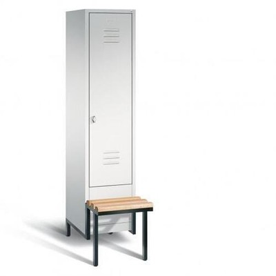 Stahl Spindschrank, Buche Sitzbank integriert, 1 Abteil 30cm, Spind