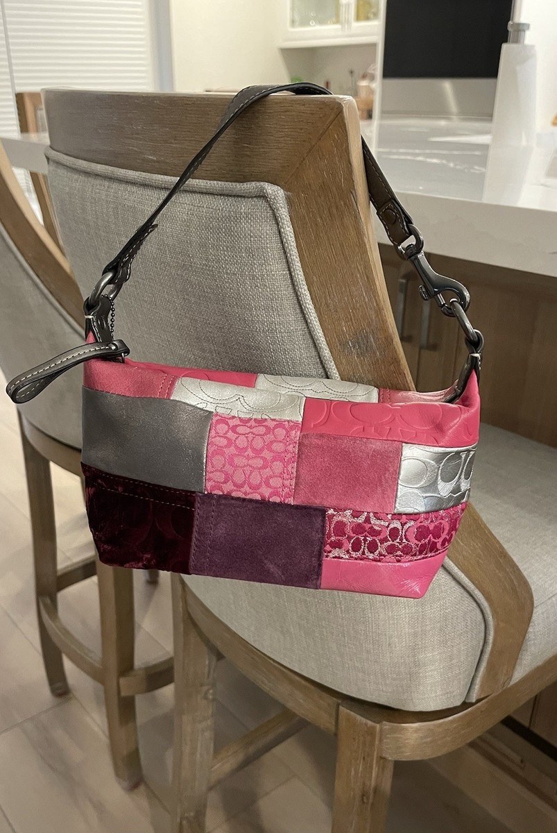 バッグ Rare COACH Patchwork Mini Bag Pink COACH Hot Pink Patchwork Demi Hobo Bag Mini Purse Style