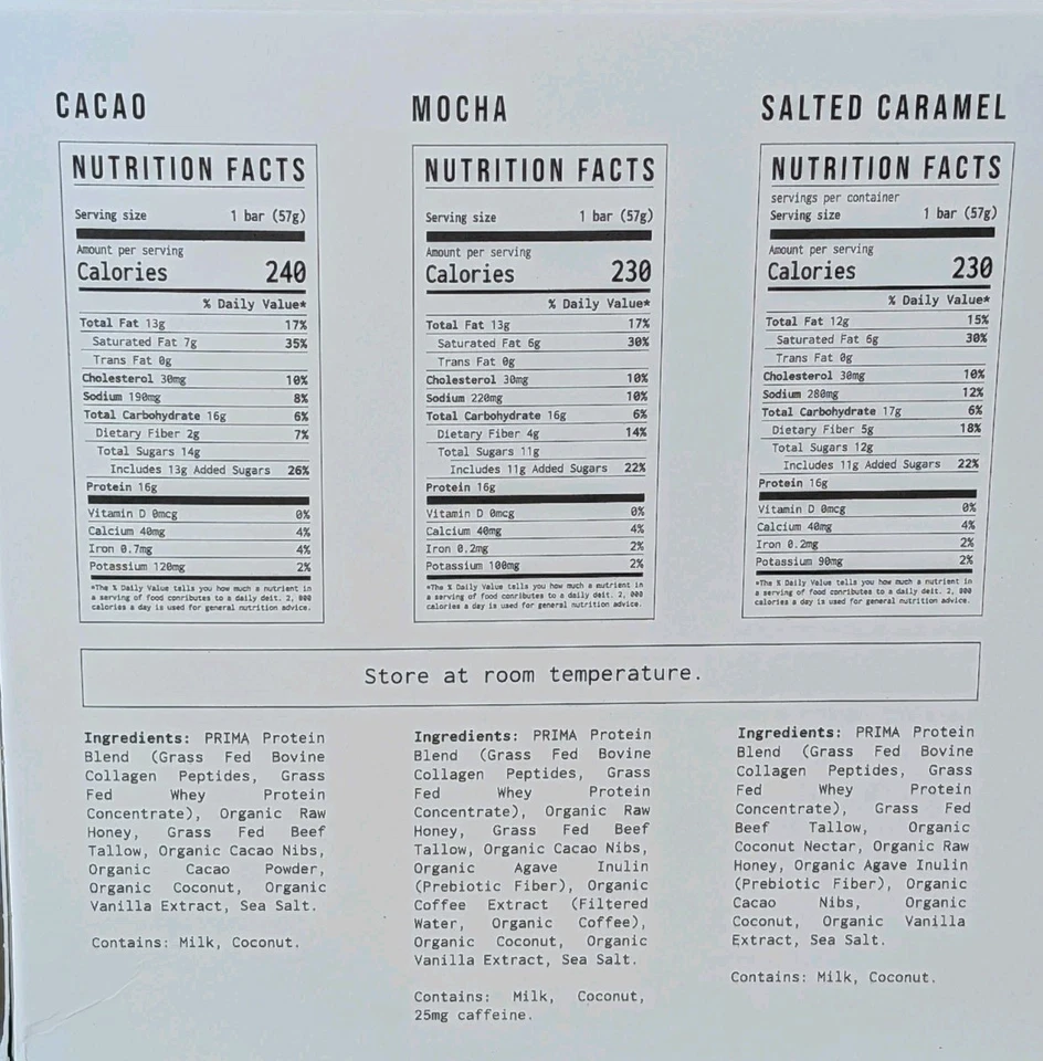 PRIMA ANCESTRAL PROTEIN BAR – Grass-Fed, Low Carb, Gluten-Free – 7 Pack Variety - Image 3 of 3