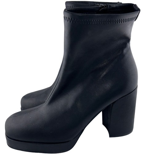 NEW Anne Klein Sloane Black Vegan Leather Block Heel Ankle Boots Size 10M - Picture 3 of 6