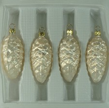 Lauschaer Glas Christbaumschmuck Tannenzapfen Eislack champagner mundgeblasen