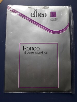 Vintage Elbeo Rondo 15 denier PEARL plain knit nylon stockings size MEDIUM