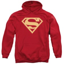 SUPERMAN RED  GOLD SHIELD Licensed Adult Hooded Sweatshirt Hoodie SM-3XL