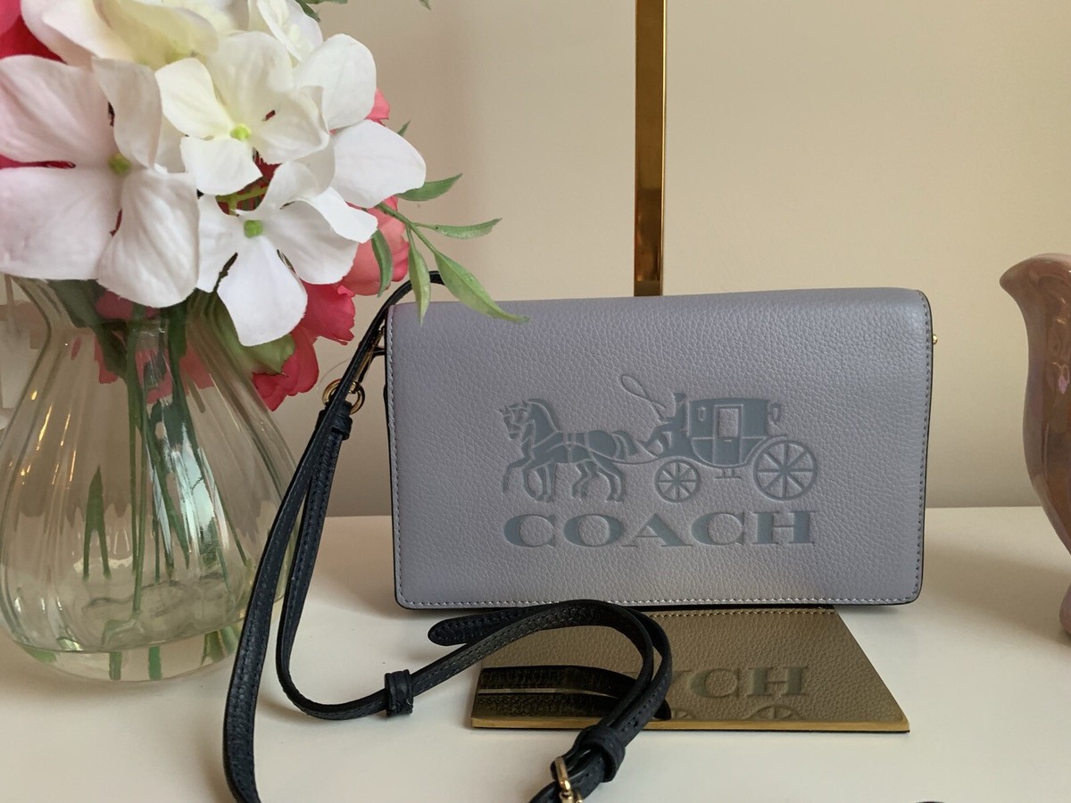 COACH グレー　カーキ　 ポーチ ケース付き　CAH95 New Coach C5887 Anna Foldover Clutch Crossbody Horse and Carriage