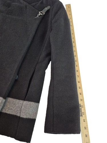 Ralph Lauren Tab Front Classic Wool Blend Black Gray Striped Coat Women's Size M - Picture 5 of 11
