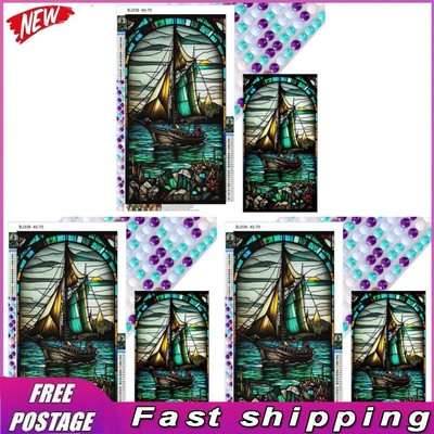 5D DIY Full Round Drill Stained Glass Diamond Painting Sailboat Home Art 40x70cm