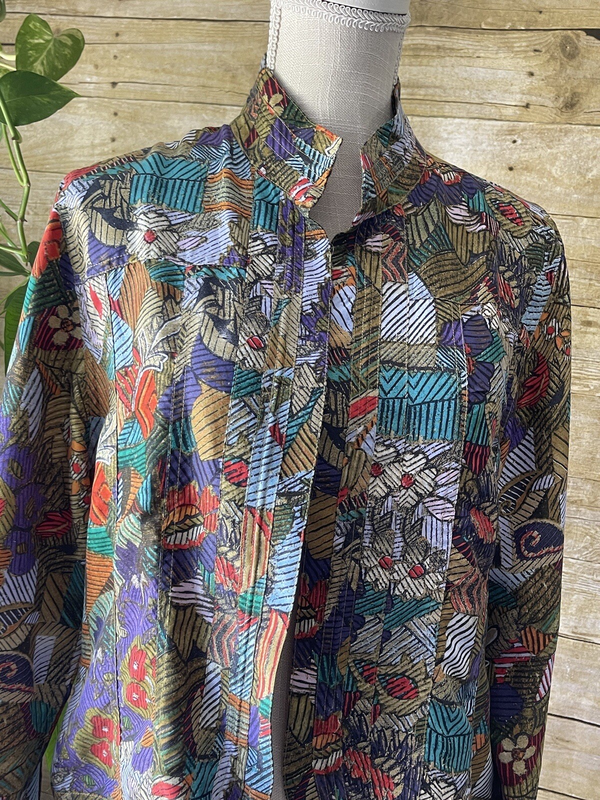Chicos 2 Silk Jacket Womens Patchwork Floral Open… - image 4