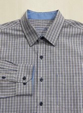 Men's XL 17-17.5 Shirt Tasso Elba Dress Casual Long Sleeve Button Blue Plaid EUC