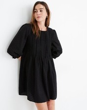 Madewell Embroidered Pintuck Mini Dress in Black Size XXS