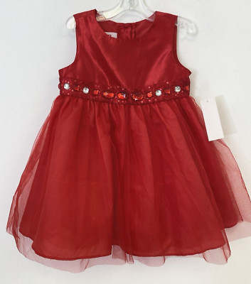 Girl's Muneca Sleeveless Red Dress with Jeweled Sash , 18 Months