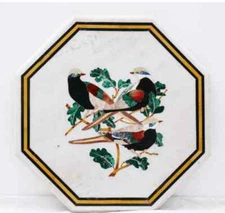 18" white Marble Table Top bird side Inlay Semi Precious Stone Home wall Decor