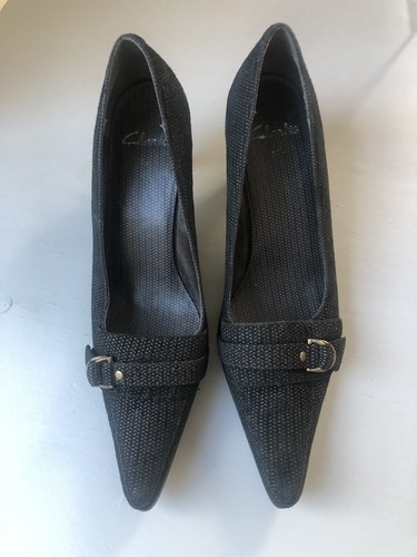 Clarks Black Suede Leather Smart ARIZONA Court Shoes, Size Uk 6.5 D Ex Cond - Picture 2 of 11