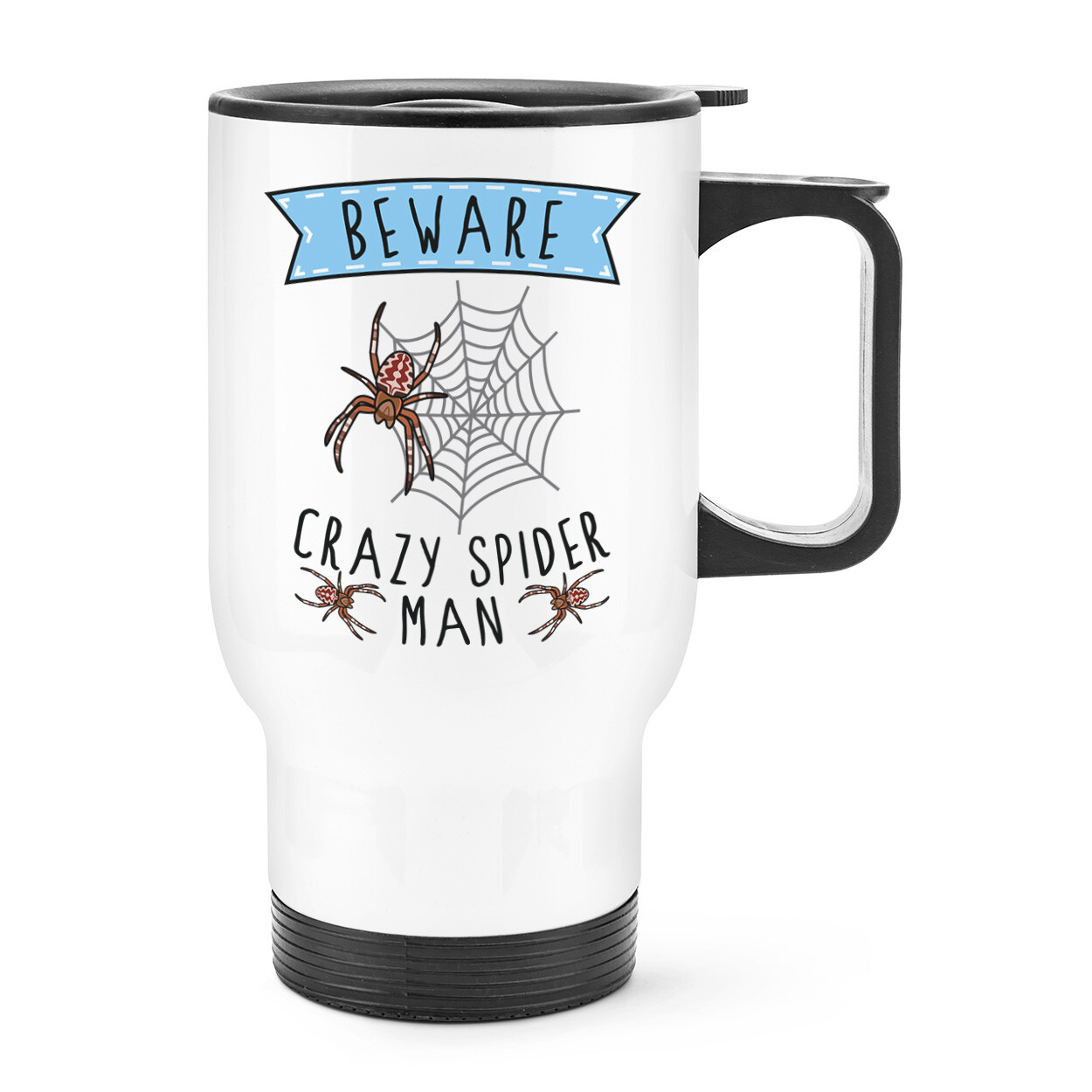 Beware Crazy Spider Man Travel Mug Cup With Handle Dad Fathers Day Boyfriend
