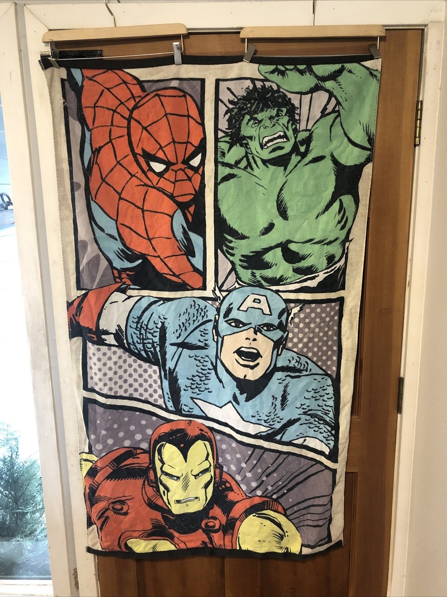 Vintage Marvel Beach Towel The Avengers Ironman Hulk Spiderman