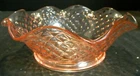 Vintage Diamond Quilted Pink Depression Glass Ruffle Bowl 2.25" x 7" Excellent