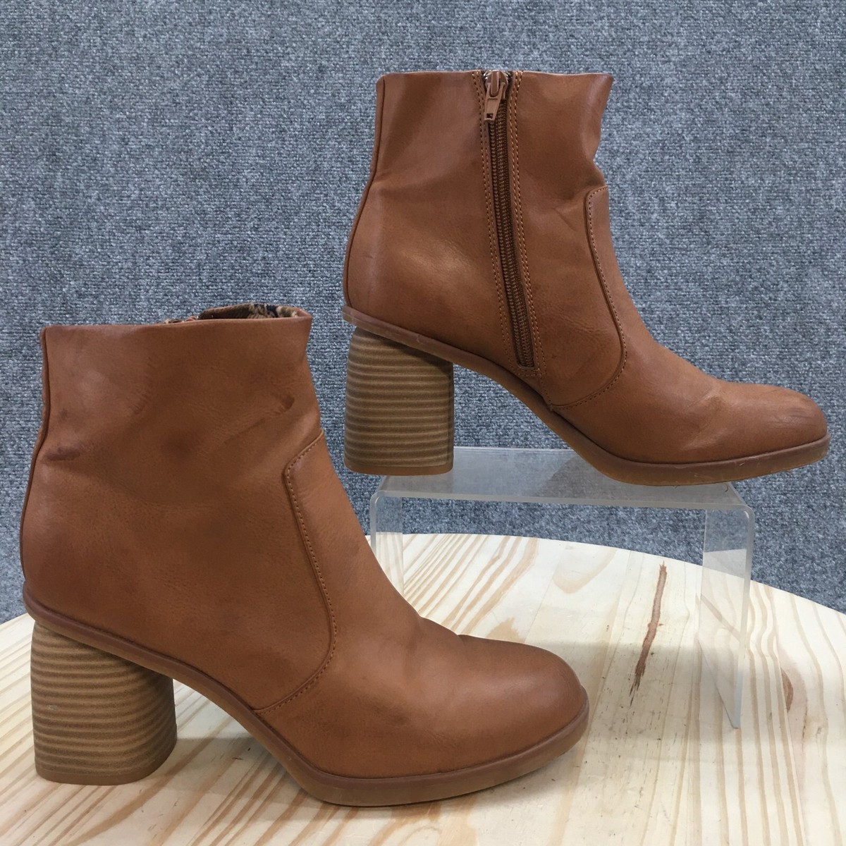 Korks Brown Leather Ankle Boots Lace Back Block Heel Size 8M Kork-Ease High (3-3.9 in) Heel Height Ankle Boots for Women  main image 2