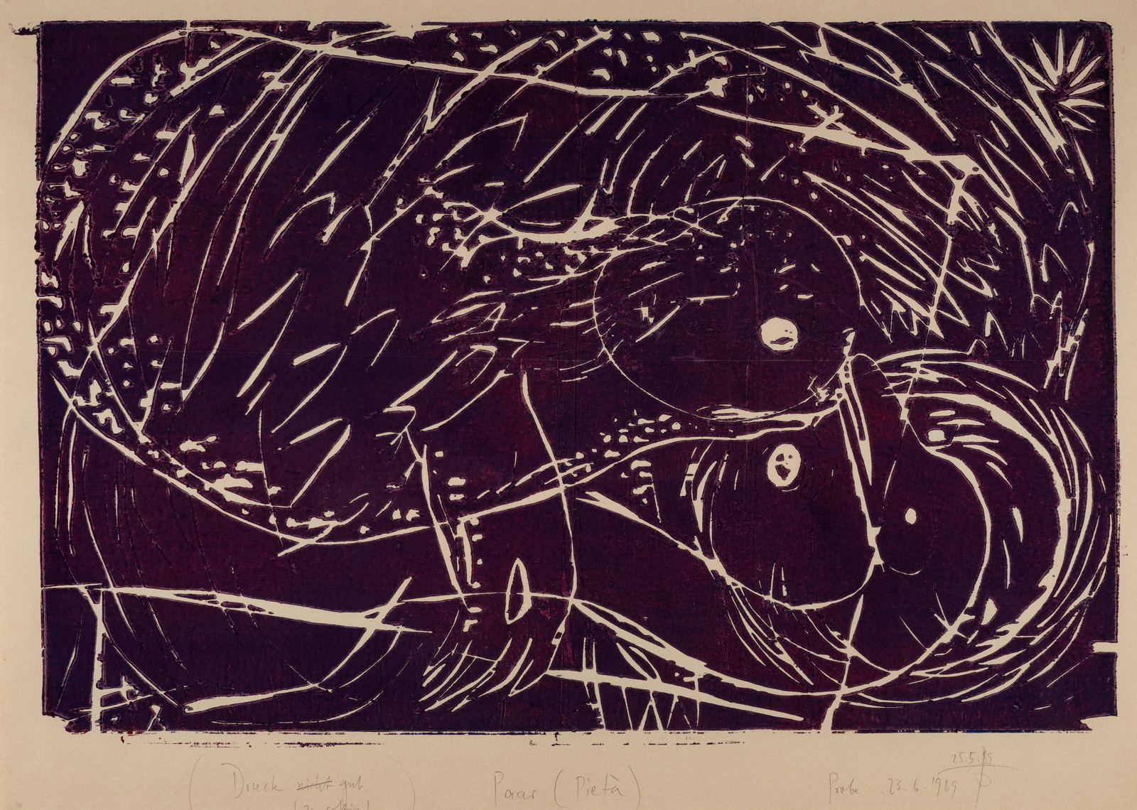 J. HAFNER (*1940), Paar (Pietá) (Probedruck), 1989, Farbholzschnitt Contemporar