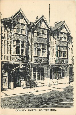 Postcard 1920s UK Canterbury Moore line drawing artist  Hotel UK24-1998