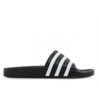 ADIDAS ADILETTE SLIDE ON SANDAL BLACK WHITE BLACK SKATEBOARD SURF
