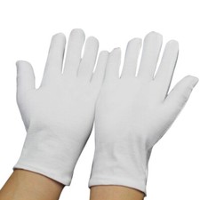 White Cotton Work Gloves Soft Stretch Coin Jewelry Silver Inspection Handling 
