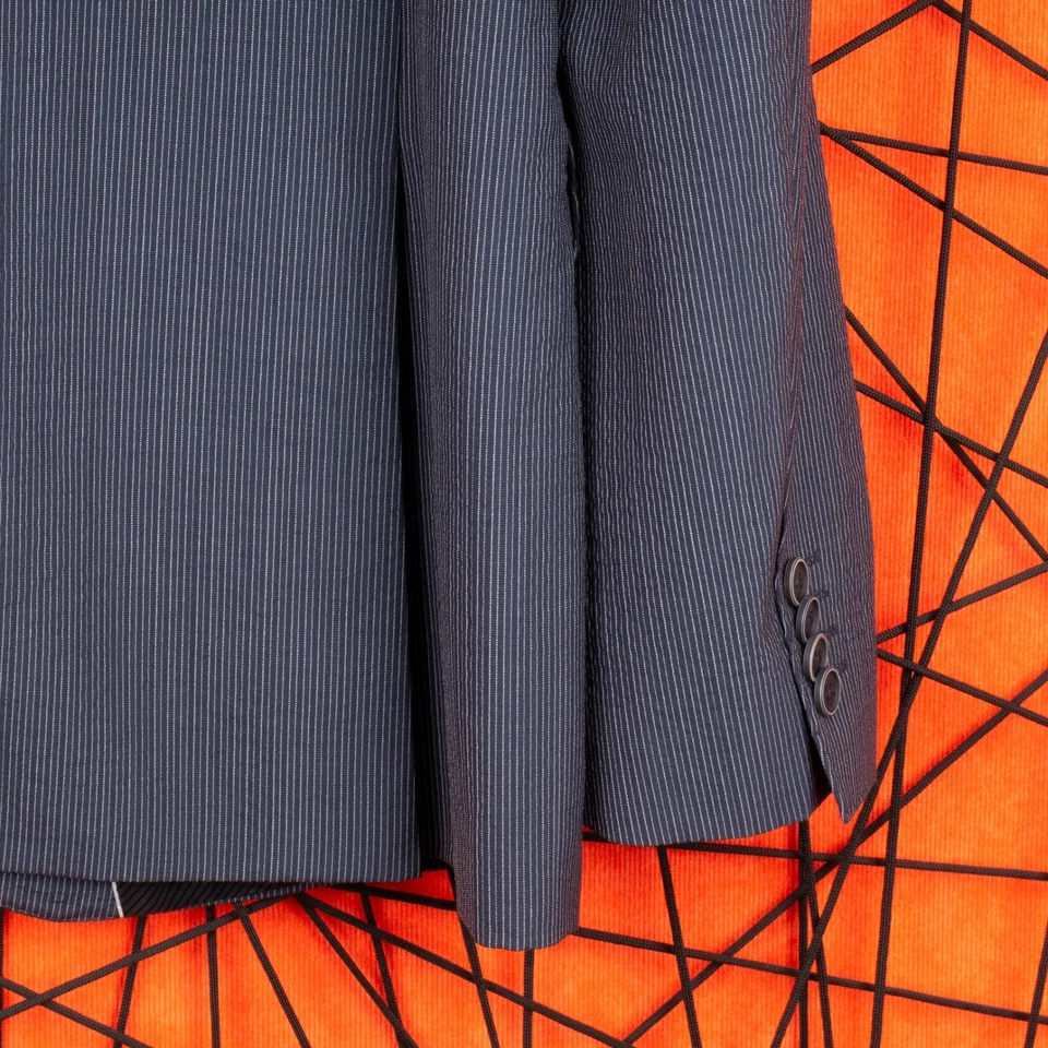 HUGO BOSS Mens Gray Striped Classic Blazer Size 42R / 52 The CRWLEY1 Two Buttons - Image 3 of 4