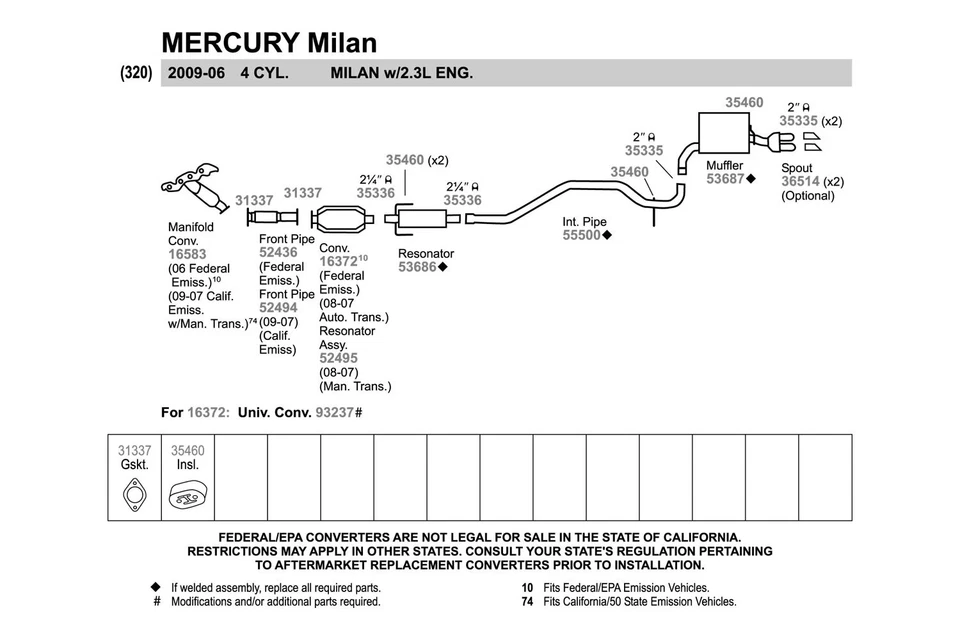 For Ford Fusion 06-12 Walker 55500 Aluminized Steel Exhaust Intermediate Pipe - Изображение 4 из 4