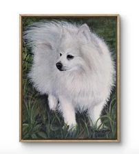 Original Fluffy White Puppy Dog 10 x 8 Acrylic Canvas Painting