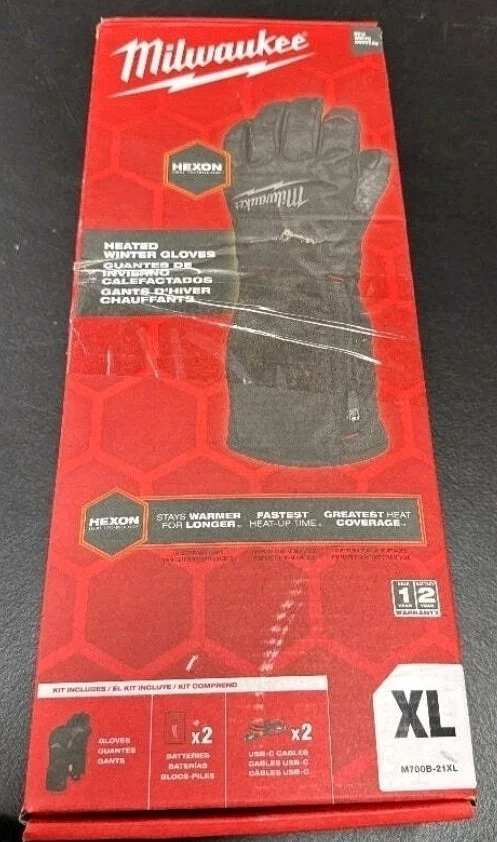 Milwaukee M700B-21XL Heated Winter Gloves Kit HEXON Heat Technology