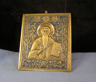 ANTIQUE RUSSIAN ORTHADOX BRONZE ENAMEL DEVOTIONAL TRAVEL ICON ST ANTIPAS PICTURE