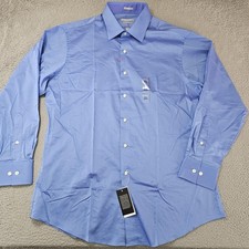 Van Heusen Shirt Mens 16.5 32/33 Blue Mist Fitted Stretch Wrinkle Free Dress